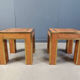 Pair of brass and burl wood side tables, 1980s