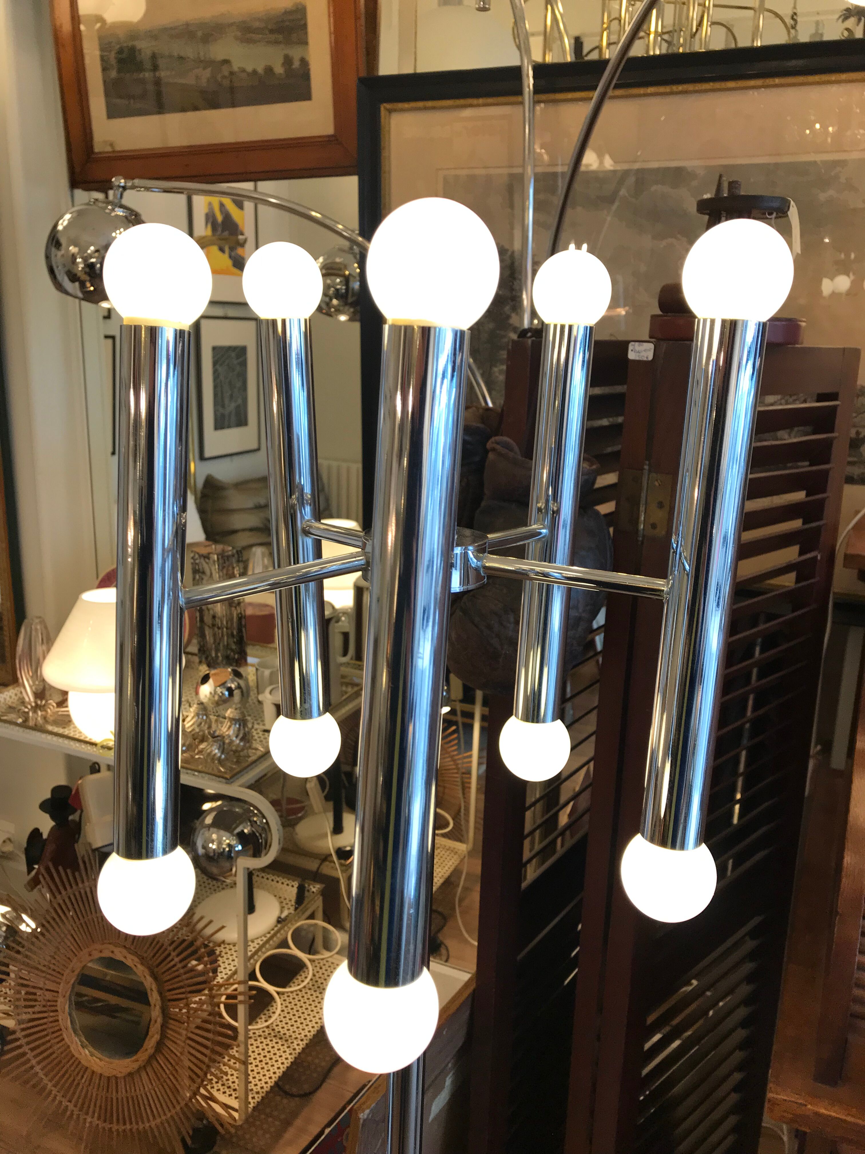 Lampadaire chromé 10 feux