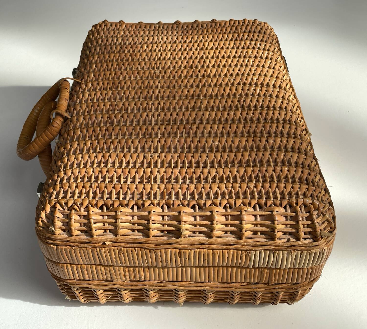 Small vintage rattan suitcase, bohemian spirit, 1960s-70s.