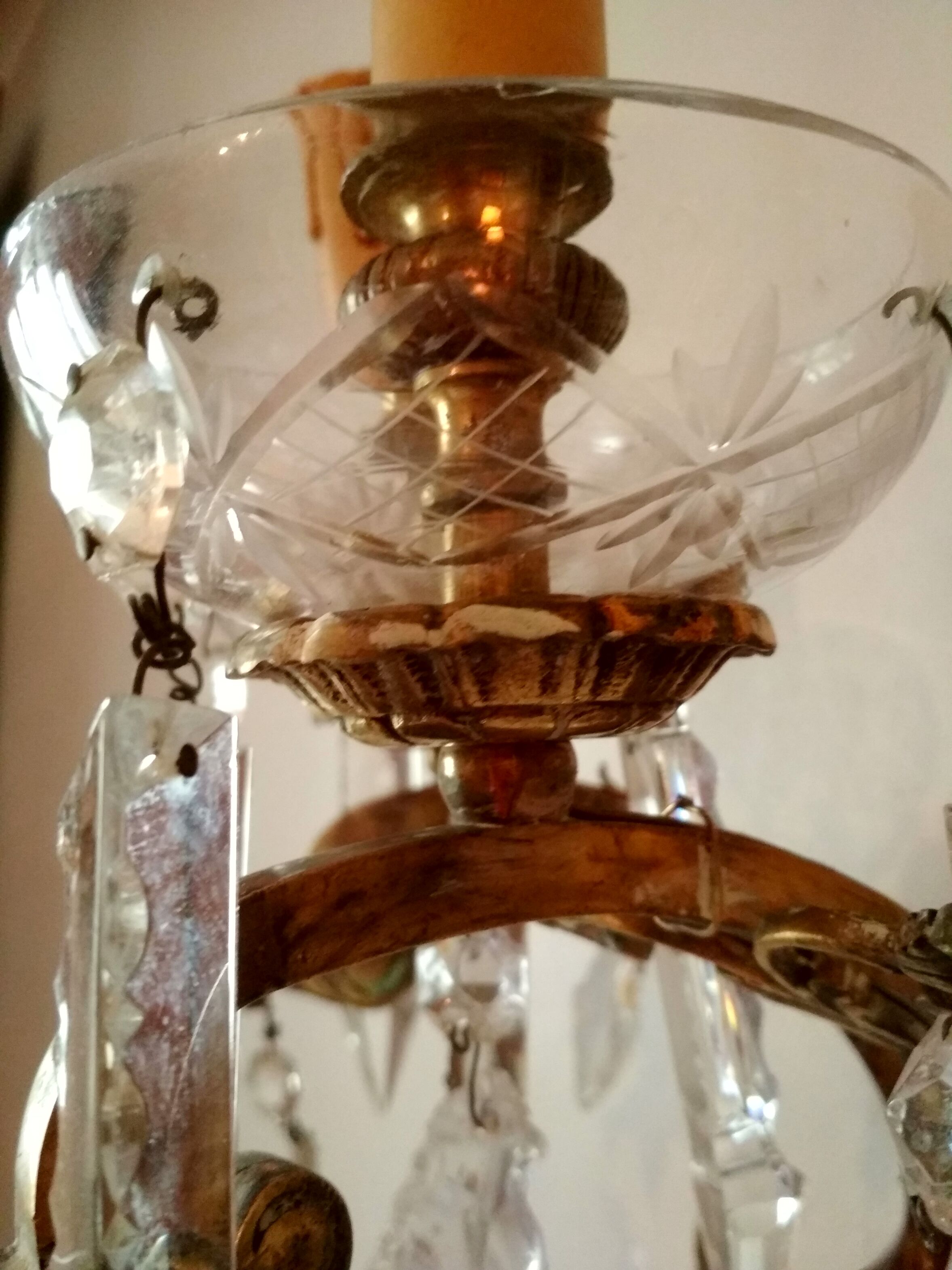 3 Bronze and crystal light wall sconce, late 19th century