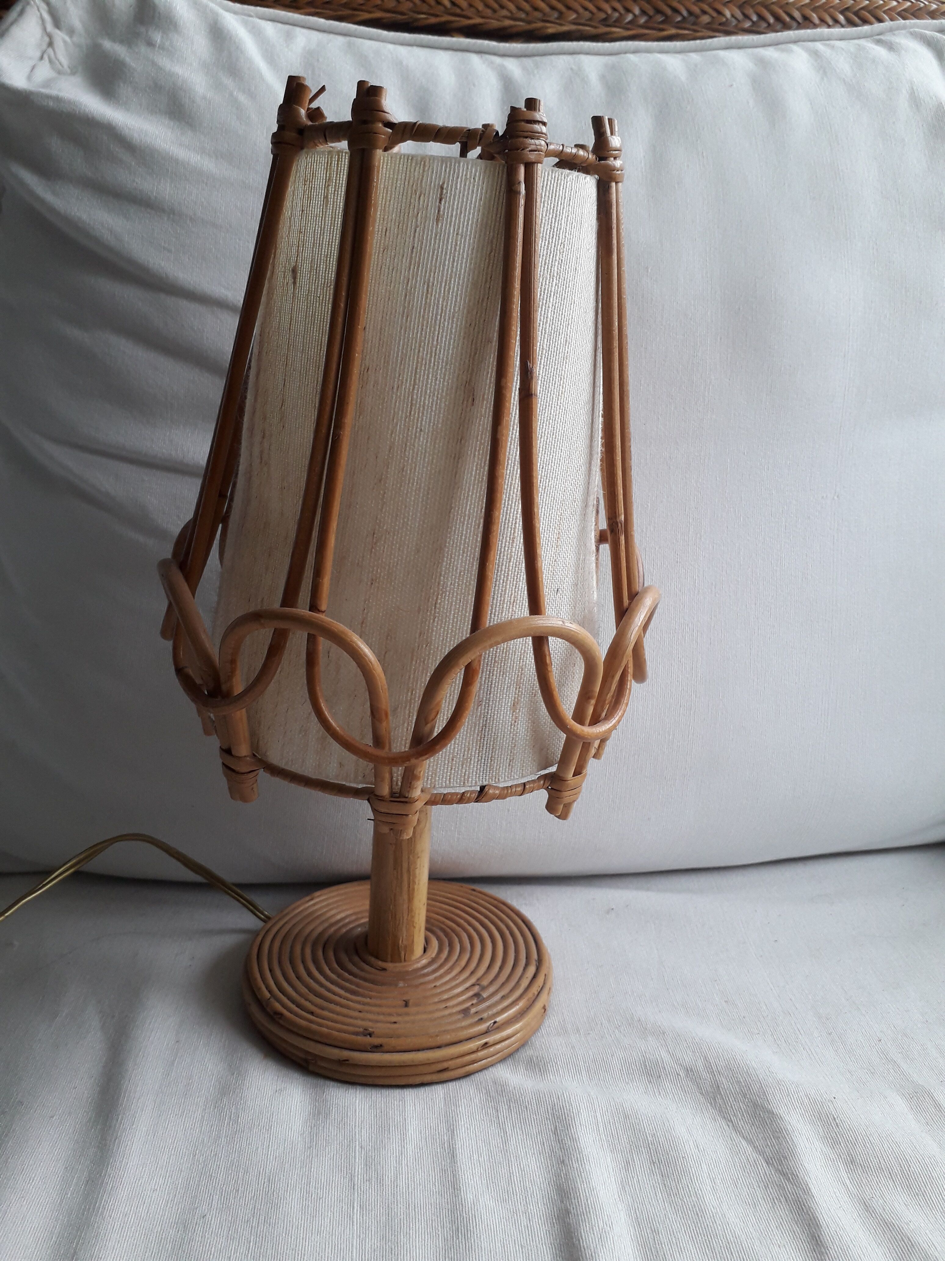Vintage rattan lamp by Louis Sognot