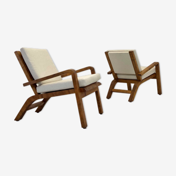 Pair of armchairs in solid lemon tree 1950