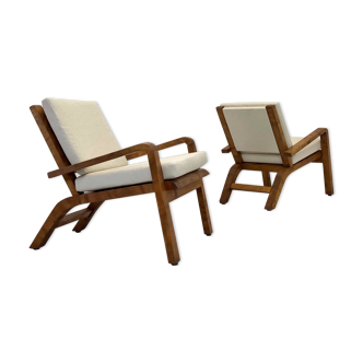 Pair of armchairs in solid lemon tree 1950