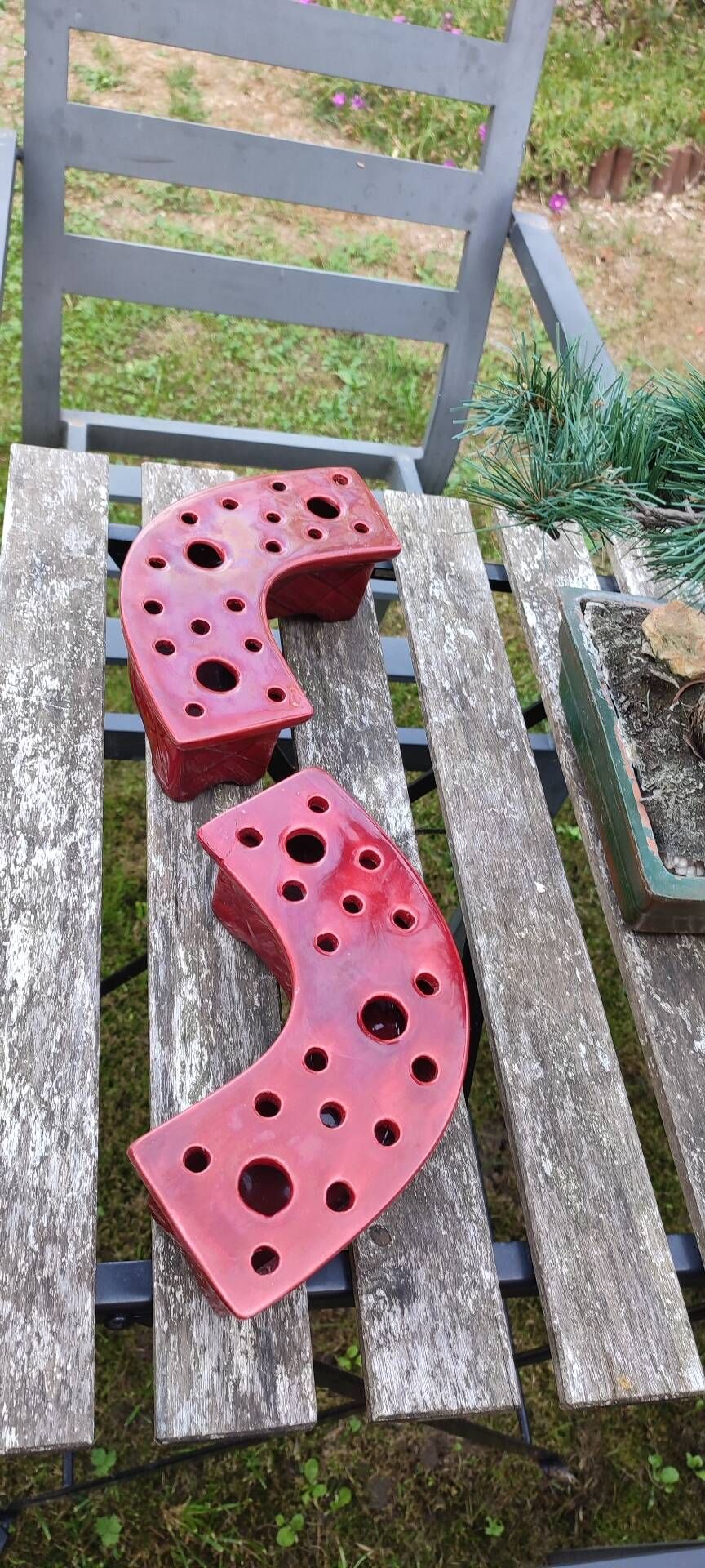 Pair of flower holder vases Ceramony Vallauris vintage 1960s/70s