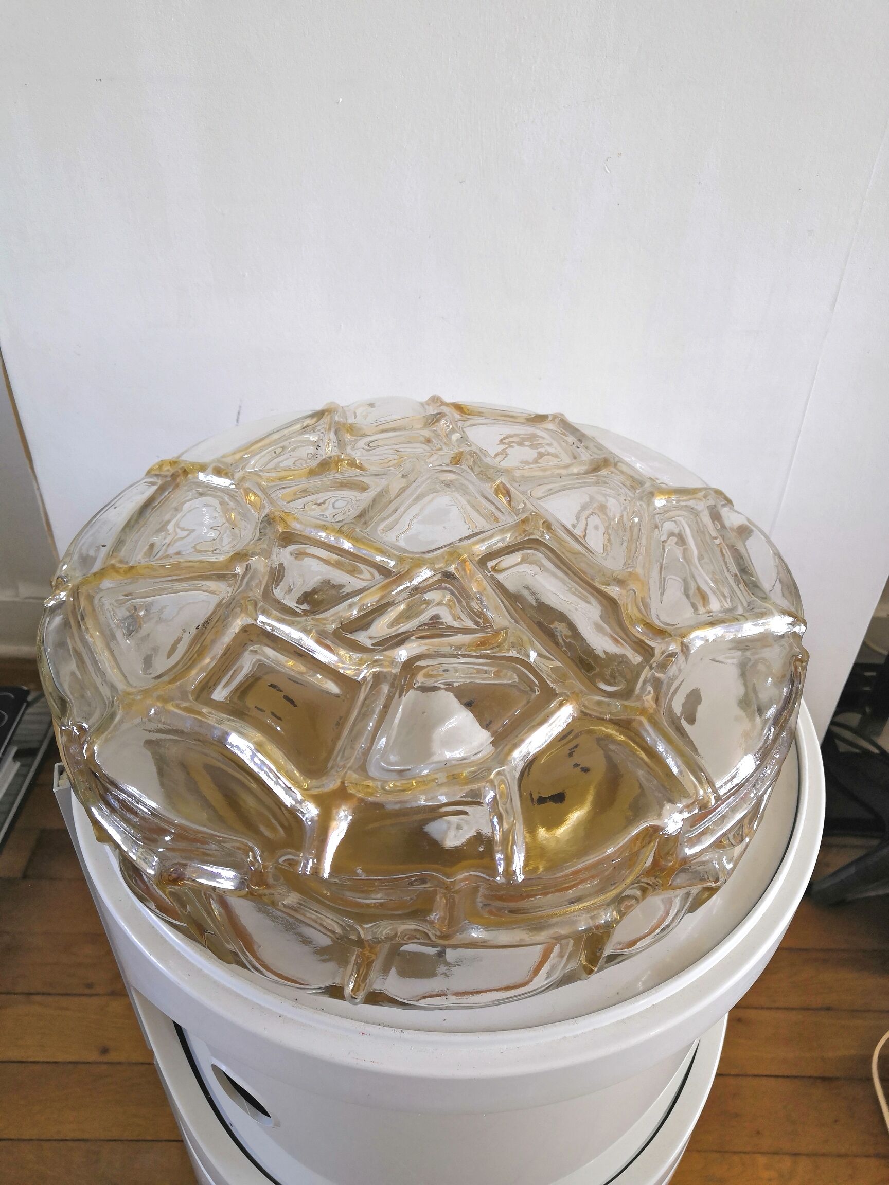 Vintage ceiling lamp in bubbled glass design Profassung 70s - 80s