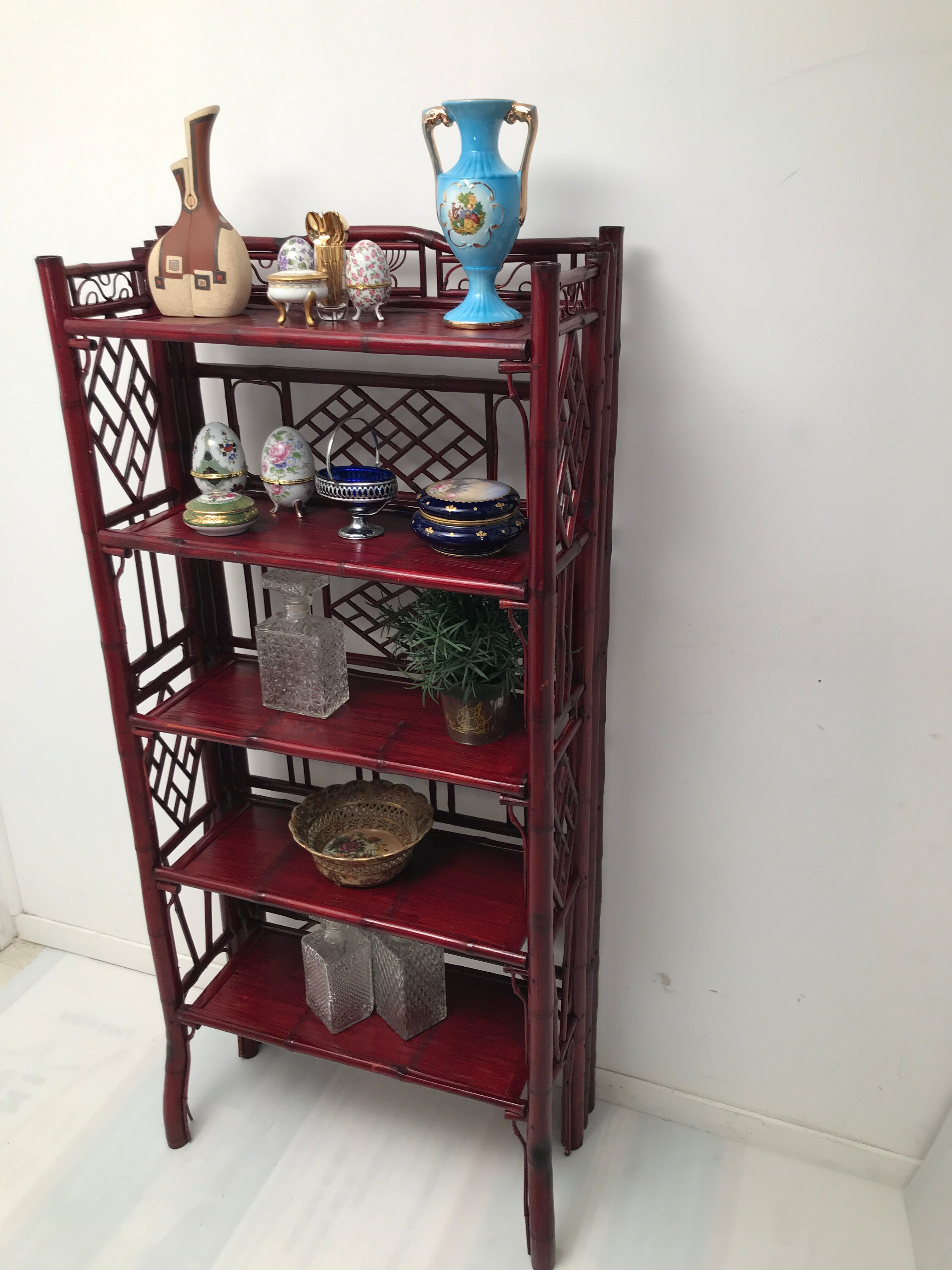 Vintage bamboo and rattan folding shelf