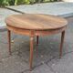 Round extendable dining table Louis XVI stripped in walnut 1960 190cm
