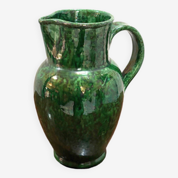 Green glazed earthenware pitcher vase from Vallauris 1960s