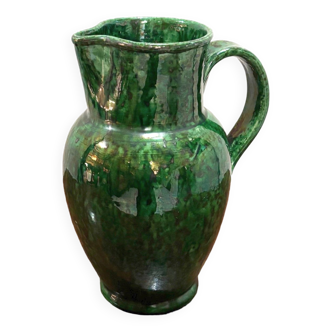 Green glazed earthenware pitcher vase from Vallauris 1960s