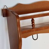 Vintage wooden wall shelf and hooks