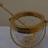 Glass and gold metal ice bucket with its gold metal spoon - Very good condition