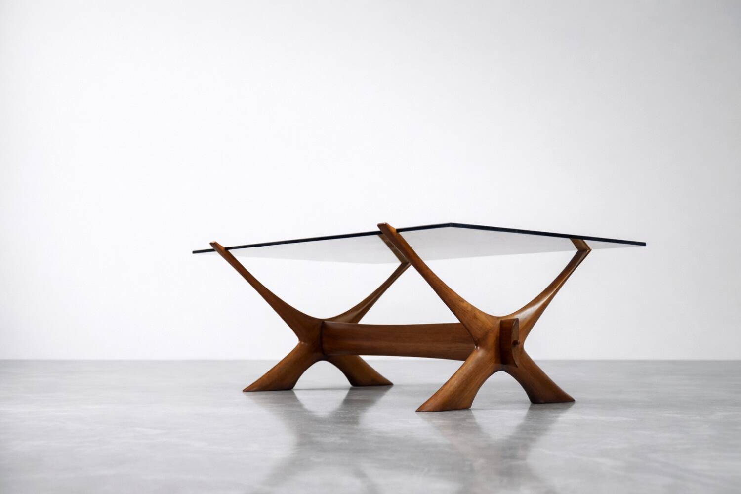 Vintage Mid-Century Scandinavian Modern Glass & Walnut Condor Coffee Table