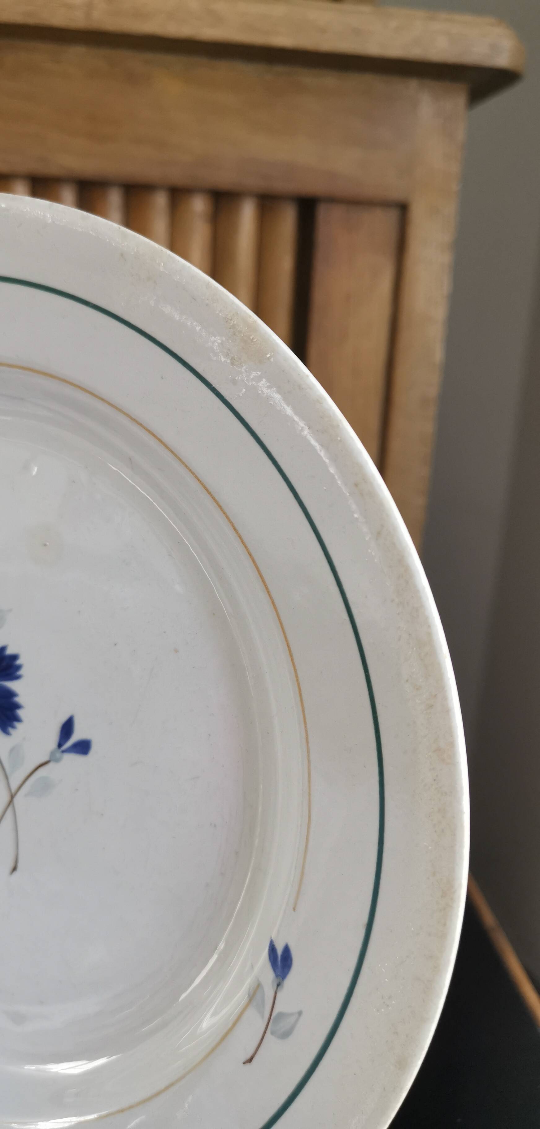 6 assiettes anciennes dépareillées bleues et blanches, St Amand, Moulin des Loups