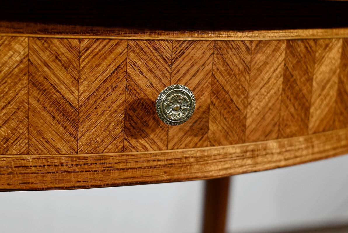 Small Marquetry Living Room Table, Louis XV / Louis XVI Transition style – 1920