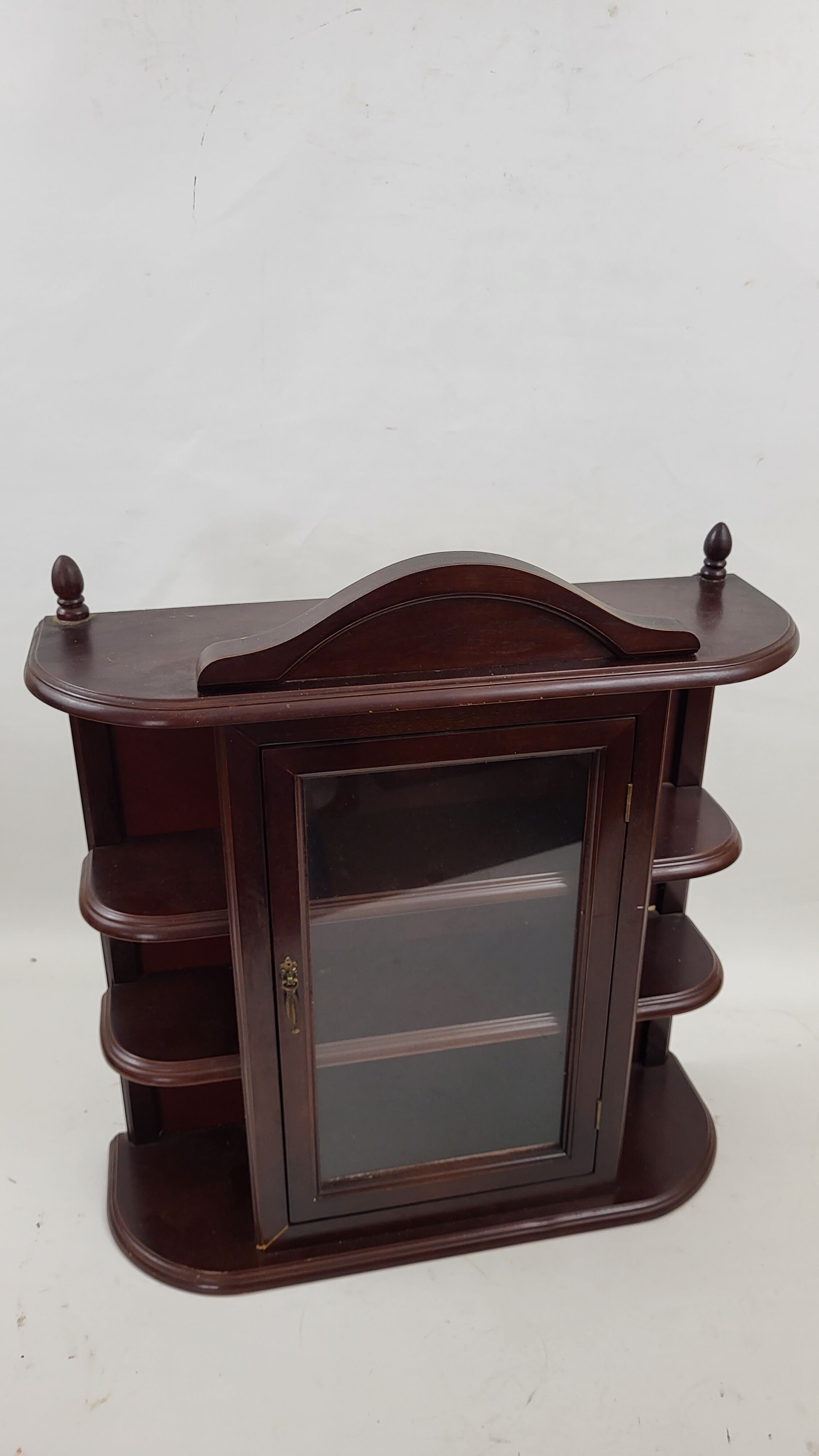 Mahogany stained wood wall display case