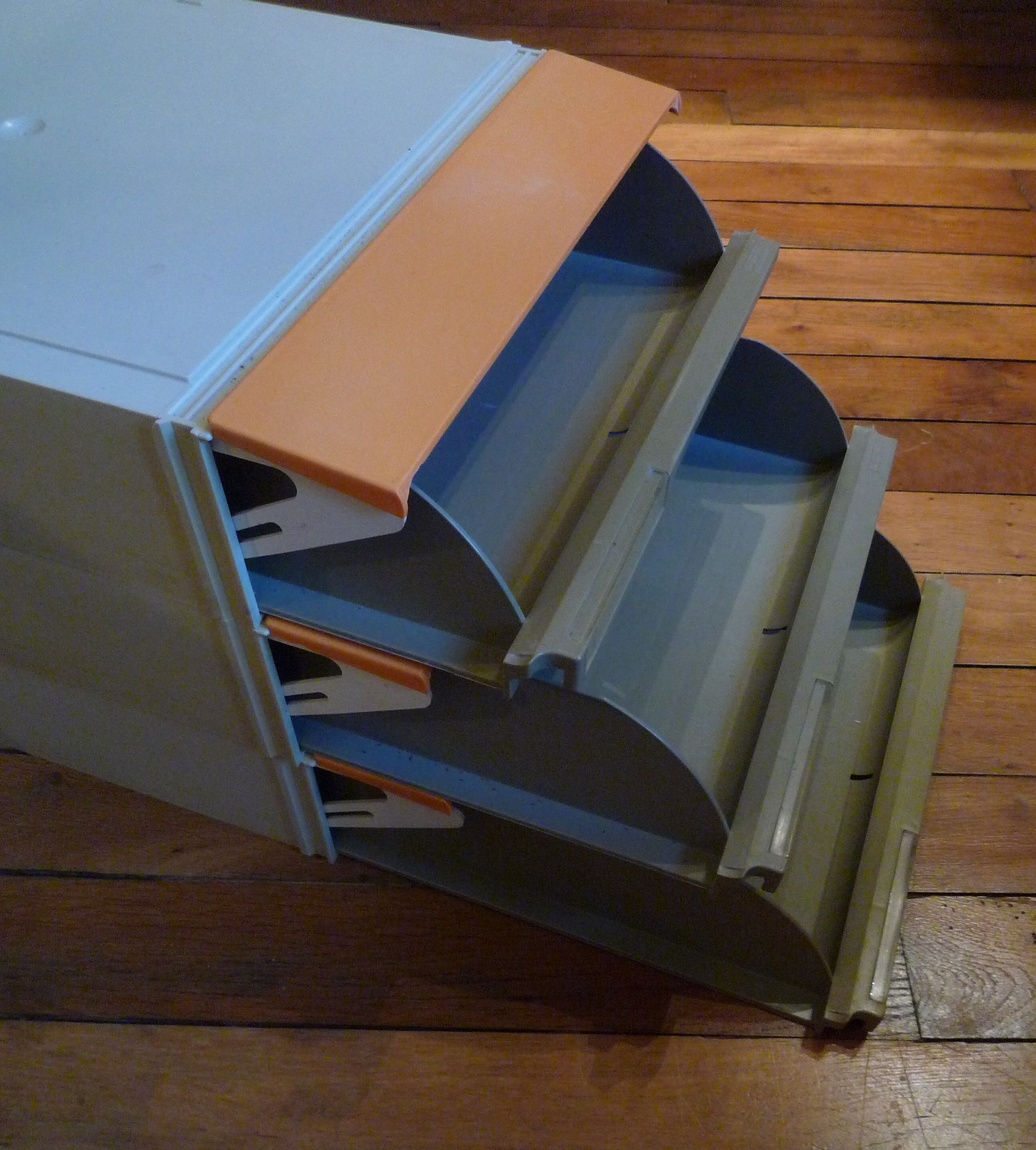 Trieurs, racks à courrier modulaire, 3 tiroirs, orange et gris, vintage 70s