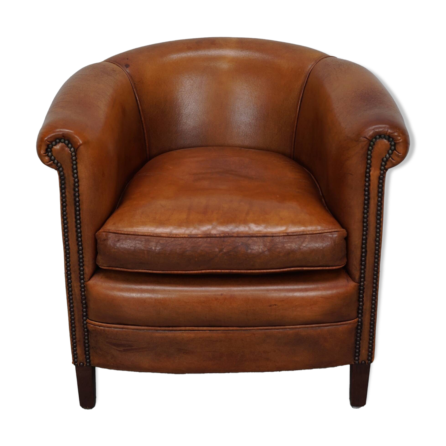 Fauteuil club vintage hollandais en cuir cognac