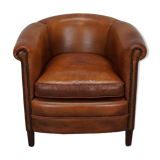 Fauteuil club vintage hollandais en cuir cognac