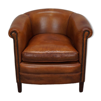 Fauteuil club vintage hollandais en cuir cognac