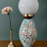 Lampe vintage en céramique et opaline blanche.