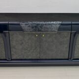 Postmodern Blue Lacquer and Black Marble Sideboard by DBM, Italy, 1980s