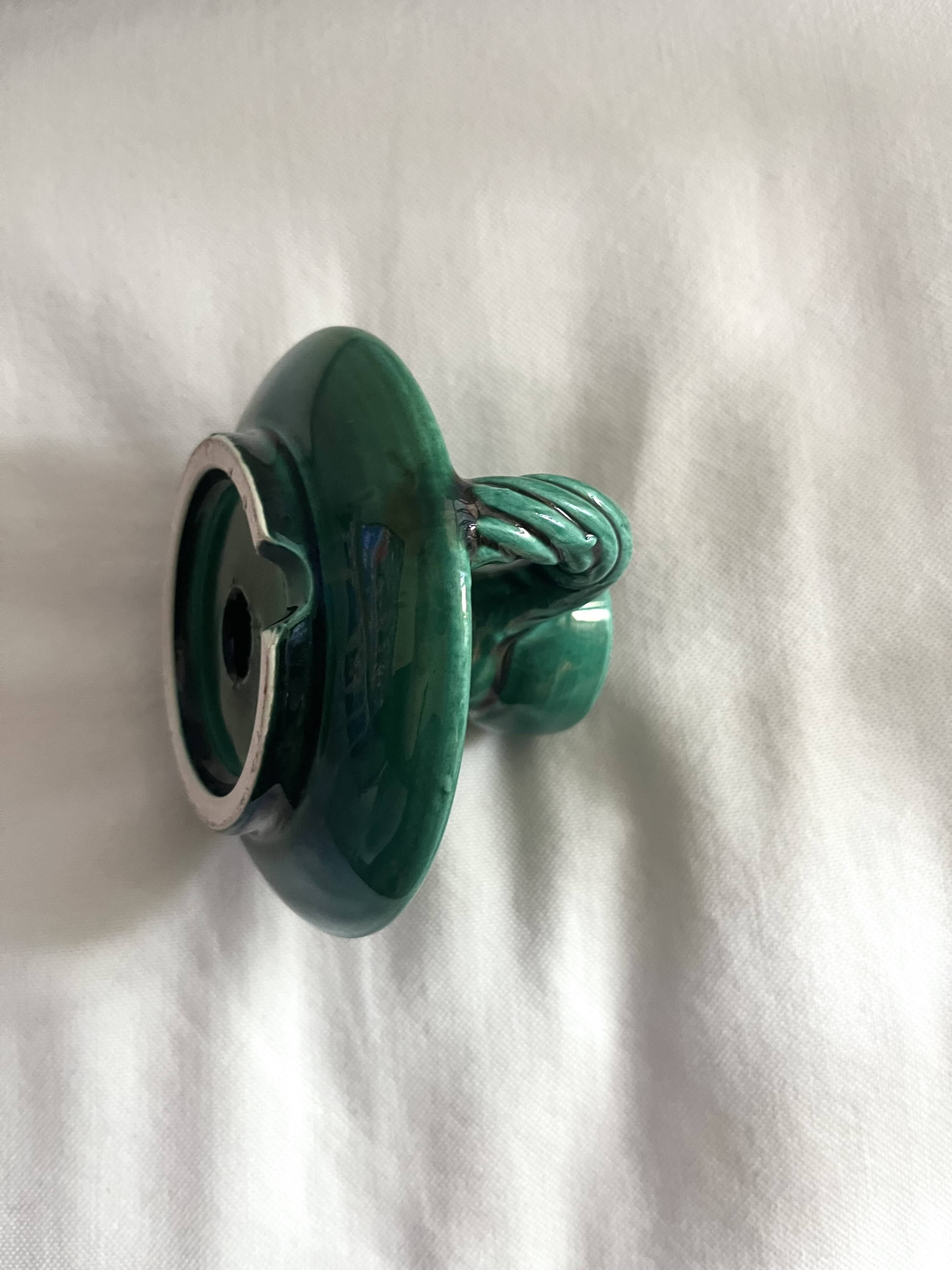 Vallauris green ceramic candlestick