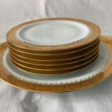 Cake service 6 dessert plates and 2 dishes Georges Boyer porcelain Limoges 1950