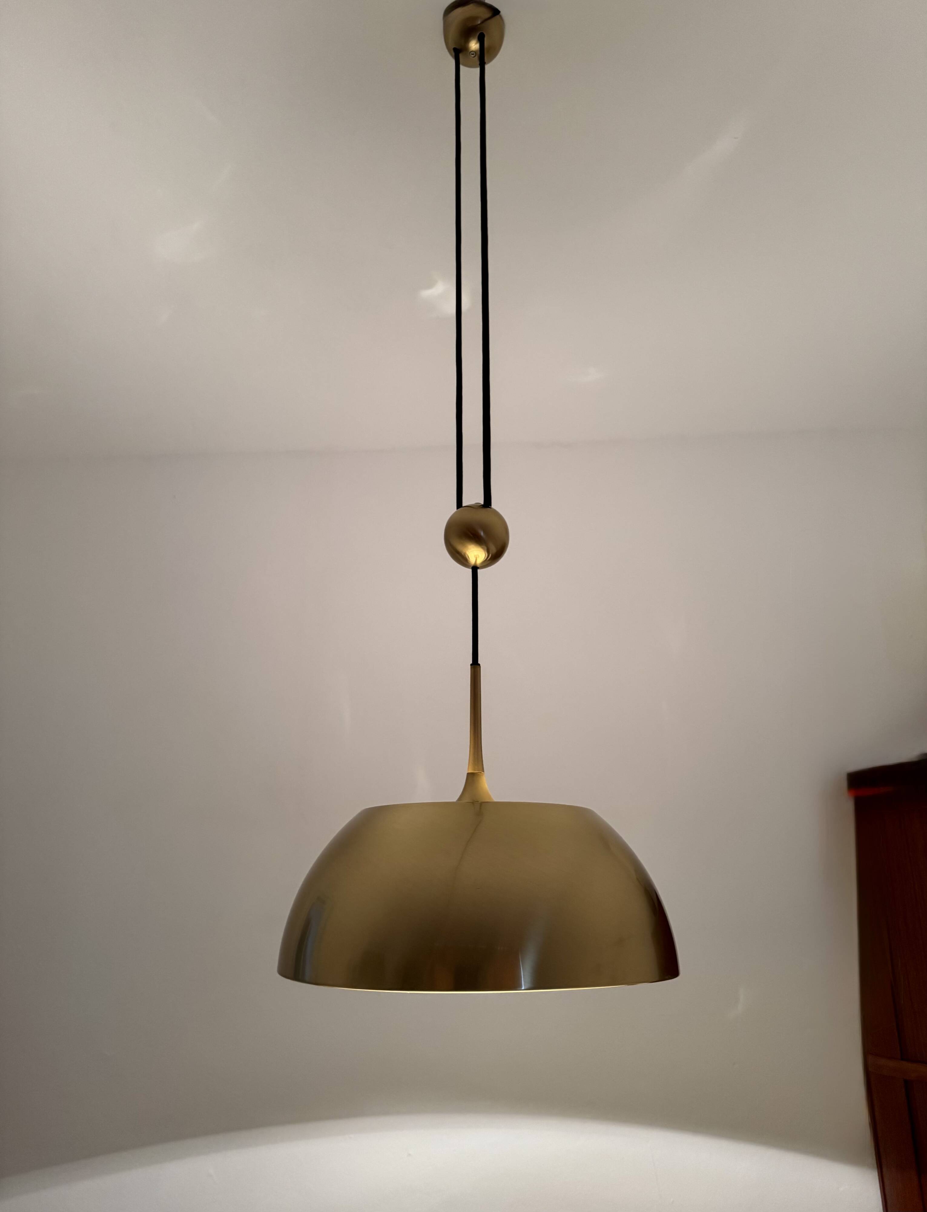 Breathtaking Brass Pendant Lamp with Counterweight by Florian Schulz