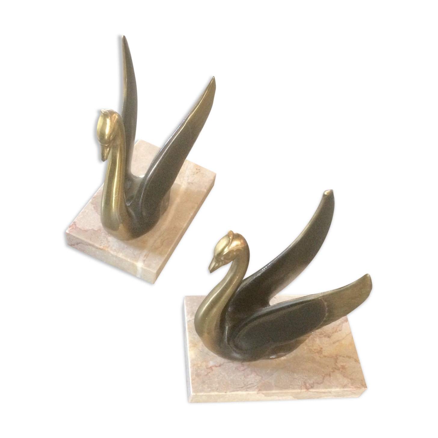 Pair of brass swans bookends