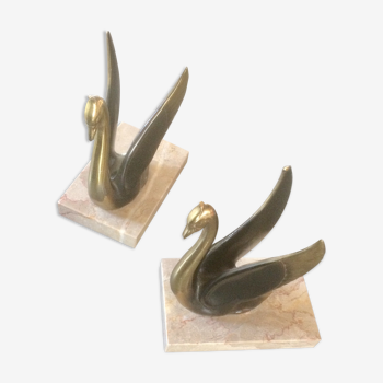 Pair of brass swans bookends