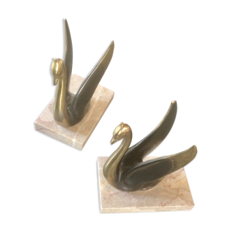 Pair of brass swans bookends