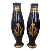 Pair of Gustave Asch blue Touraine vases – gilded Empire decoration