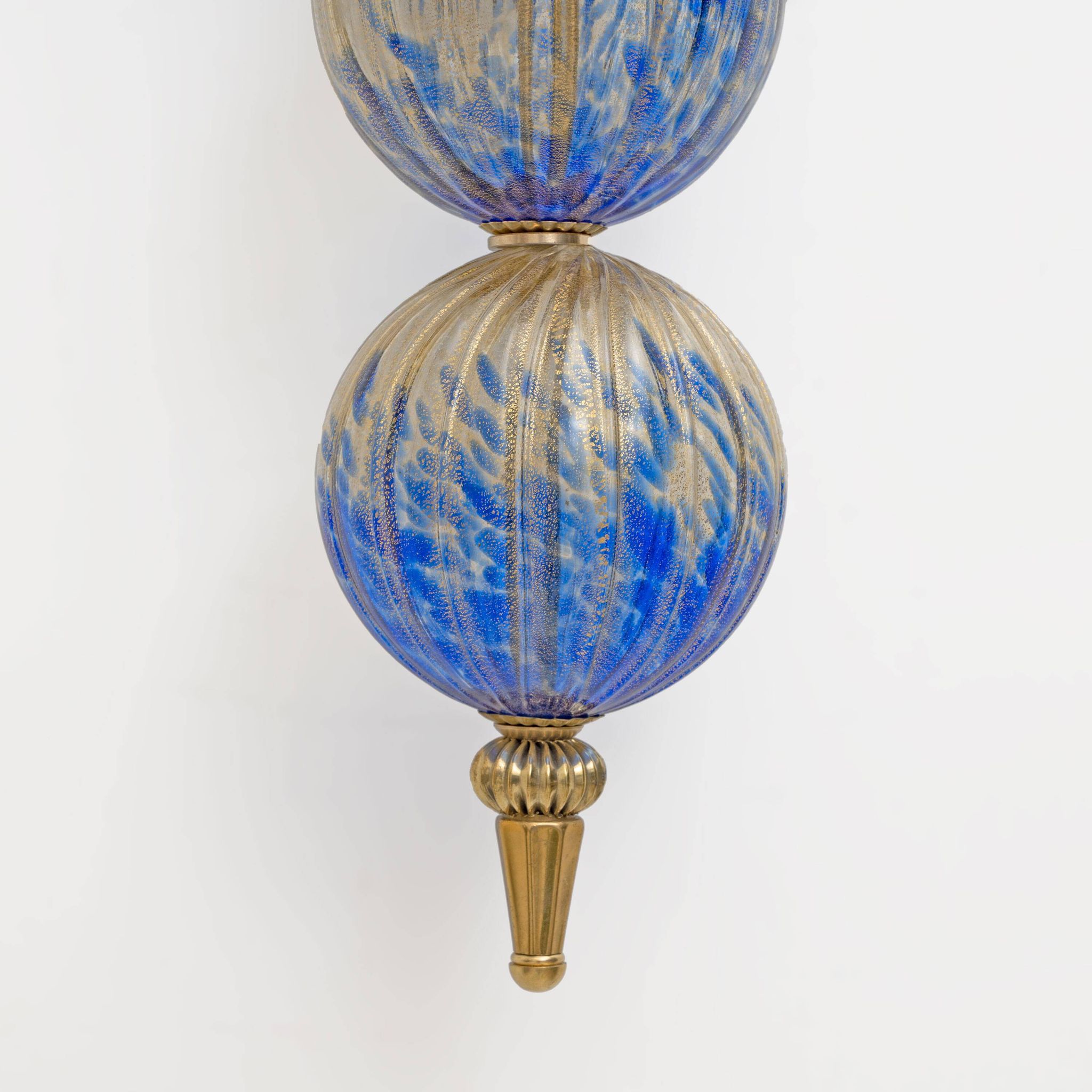 Pair of Murano Glass Blue Wall Sconces with Gold Dust Inclusions