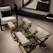 Travertine table with wrought iron, Italy circa 1980.