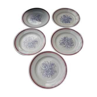 5 assiettes creuses en faïence de Gien modèle Bonny diam 23 cm