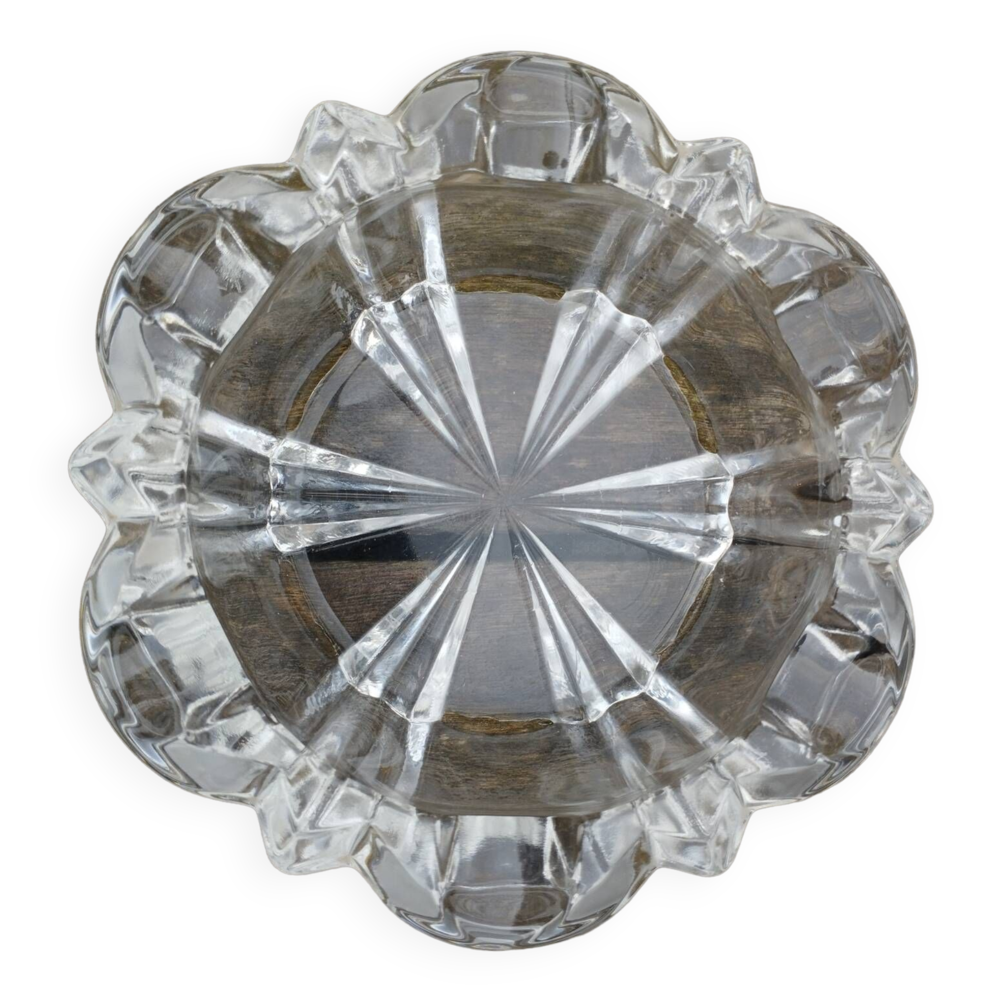 Old round ashtray/empty pocket thick transparent glass, 70s