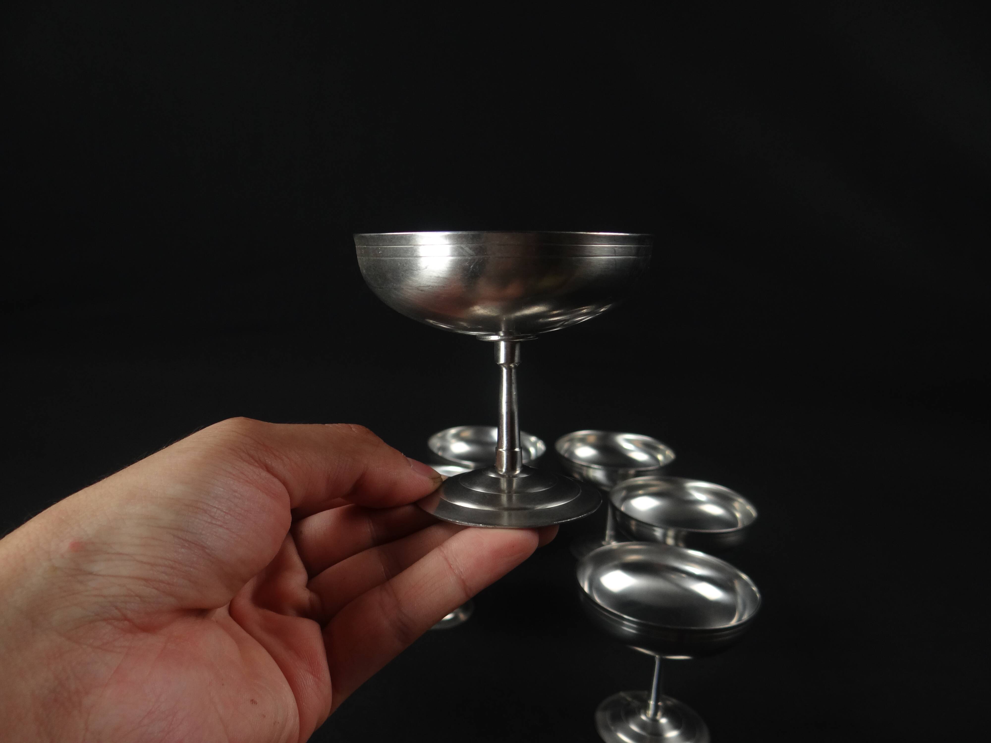 6 stainless steel ice cream cups on foot Létang Rémy stainless steel Made in France