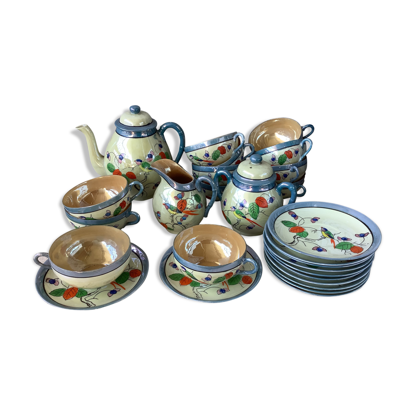 Japanese Iridescent Eggshell Porcelain Cups - Hand Painted