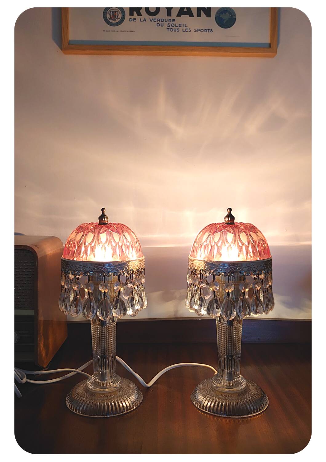 Michelotti Crystal Glass Prism Boudoir Parlor Lamps 1950s