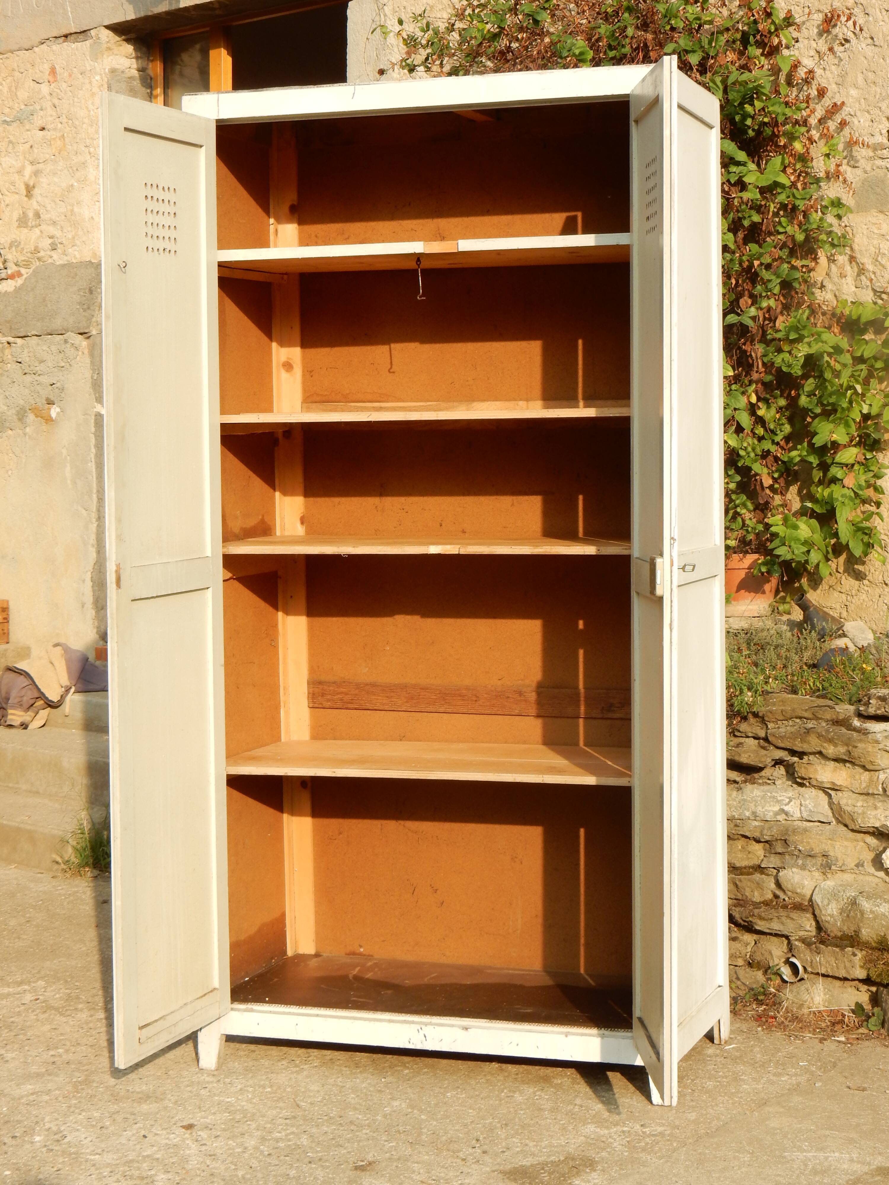 Wardrobe / Old industrial patinated wooden locker / Workshop furniture