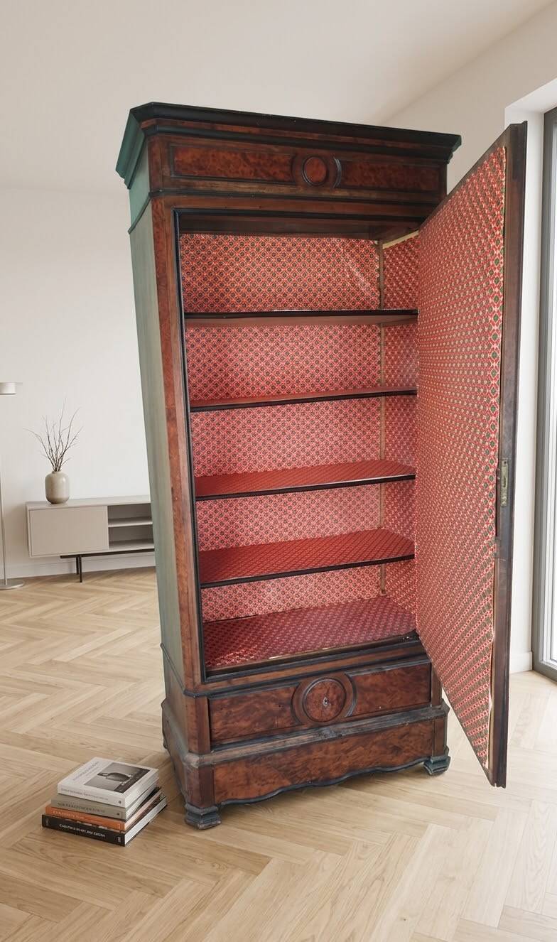 Armoire ancienne en noyer avec miroir