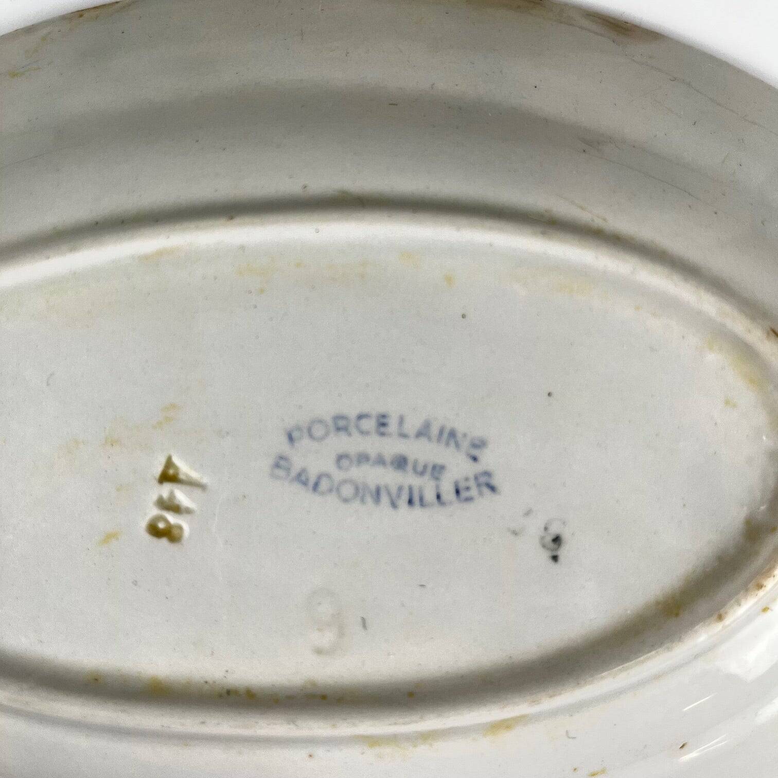 Pair of porcelain serving dishes, Badonviller, red flower, 1950