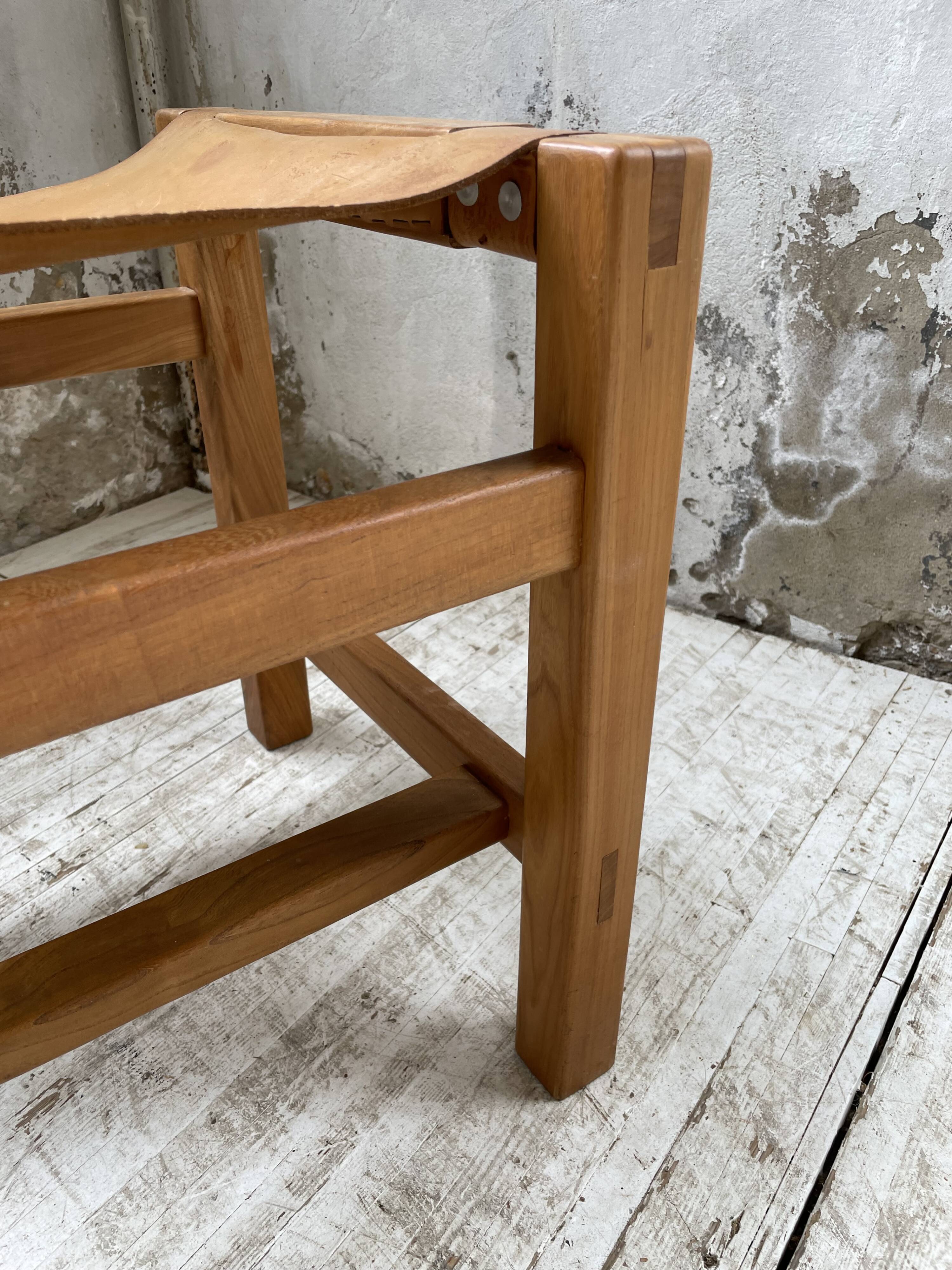 Solid elm and leather stool Maison Regain