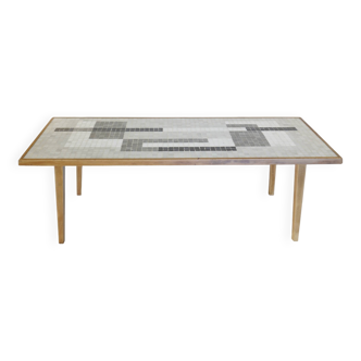 Table basse en bois et mosaïque des années 50