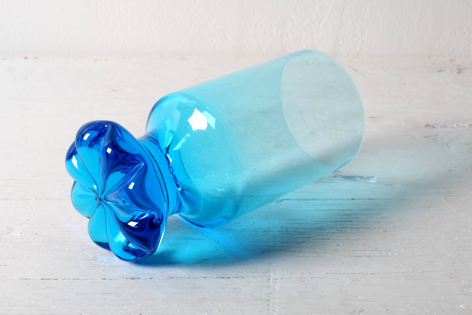 Set of 4 Unique Vintage Bright Blue Glasses / Solid Rare Tumblers / Italy /