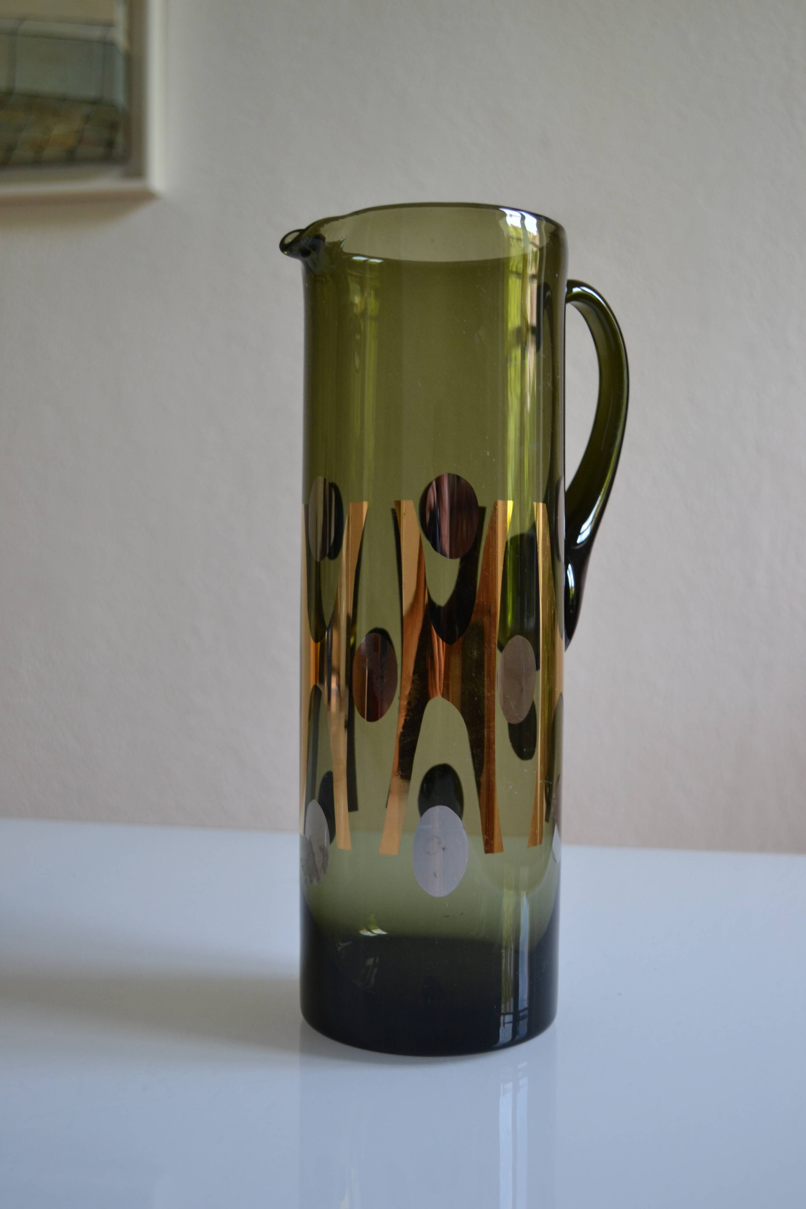 Modernist blown glass pitcher with geometric decoration 1970