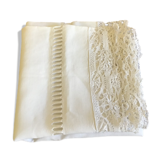 Embroidered white linen tablecloth, square