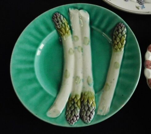 French antique asparagus plates in majolica
