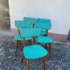 Chaises en skaï pied compas vintage bleu vert