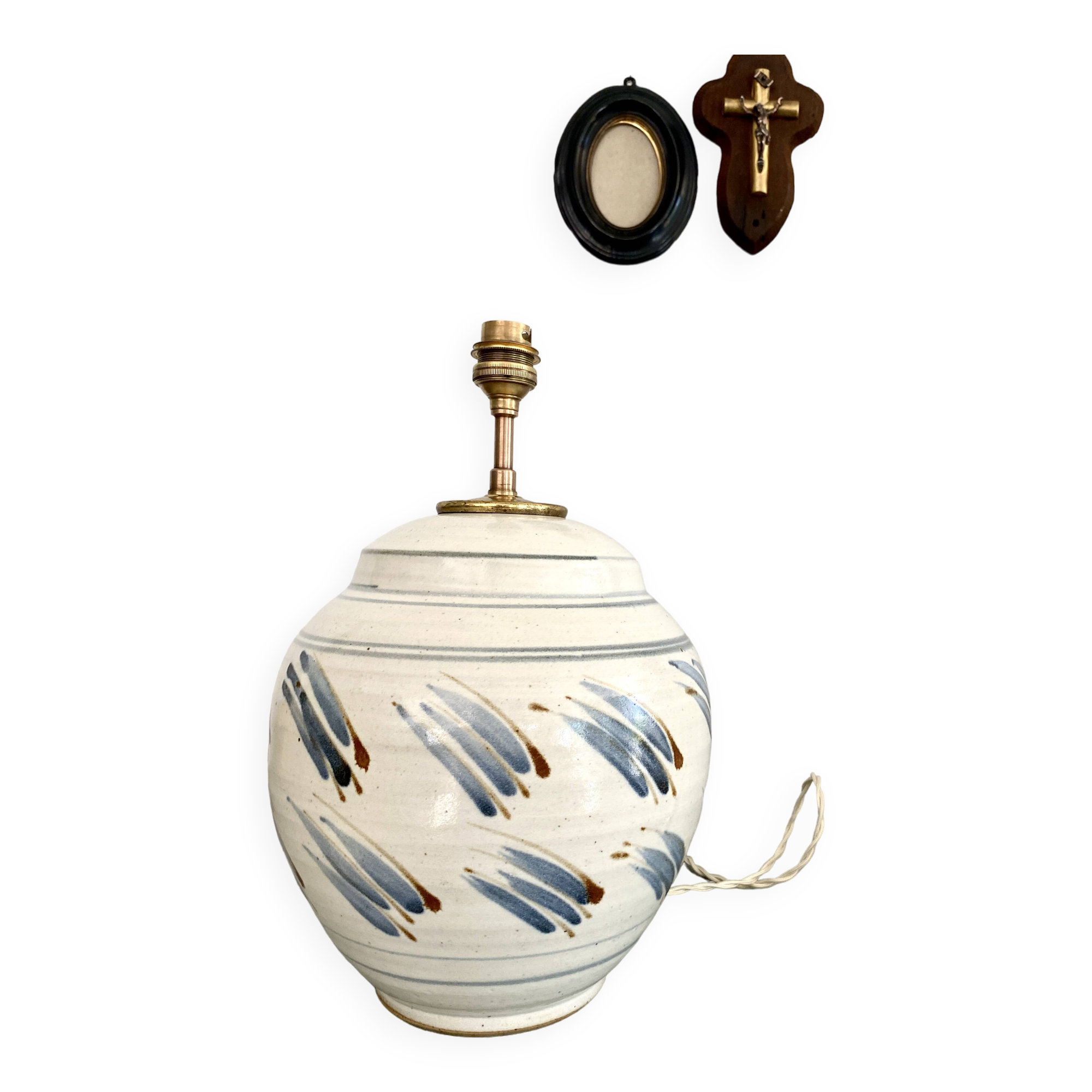 Pied de lampe céramique, câble tissu neuf 200 cm